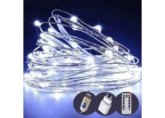 Гірлянда роса 300LED USB. 30.0м. зелений дріт. пульт д/к. 8 режим. білий колір 1...