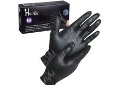Рукавиці Медичні чорні нітрилові Hoffen Diamond Grip black терстуровані M 8.5гр ...