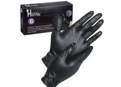 Рукавиці Медичні чорні нітрилові Hoffen Diamond Grip black терстуровані L 8.5гр ...
