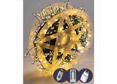 Гірлянда роса-мішура 100LED USB. 50,0м. чорний дріт. 8реж. пульт д/к. теплий білий колір 1971-07 (1)