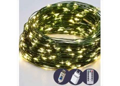 Гірлянда роса 100LED USB. 10.0м. зелений дріт. пульт д/к. 8 режим. теплий білий колір 19011-07 (50)