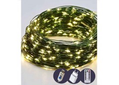 Гірлянда роса 200LED USB. 20.0м. зелений дріт. пульт д/к. 8 режим. теплий білий колір 19021-07 (50)