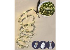 Гірлянда роса-пучок 480LED USB. 20лін*2,4м. зелений дріт. 8реж. пульт. теплий білий колір 19241-07
