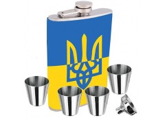 Набір з флягою 7 oz  або 200мл + 4 стопки і лійка Прапор України A61015U8