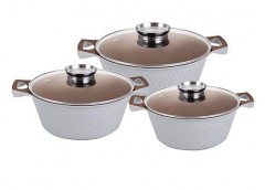 Набір каструль алюм. 3шт. мармур. ромб. індукц. 2.0/3.6/5.6л. скляна кришка БІЛІ YS80CS-I ІНТР (2)