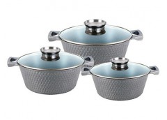 Набір каструль алюм. 3шт. мармур. ромб. індукц. 2.0/3.6/5.6л. скляна кришка СІРІ YS80CS-G ІНТР (2)