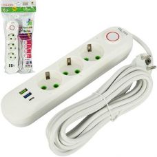 Подовжувач  5.0м. 5 гнізда з вимикачем та 2 USB + 1 TYPE-C  (250В,10А) 496A03USB-5M (1/60)
