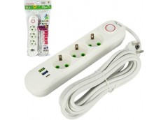 Подовжувач  5.0м. 5 гнізда з вимикачем та 2 USB + 1 TYPE-C  (250В,10А) 496A03USB...