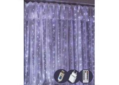Гірлянда штора-роса 200LED USB. 3,0*2,0м. 10лін. прозорий дріт. пульт д/к. білий колір 1938-03u (50)