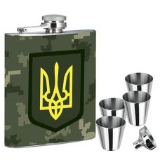 Набір з флягою 7 oz  або 200мл + 4 стопки і лійка Герб України A61015U5