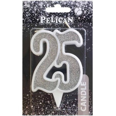 Свічка для торта "Ювілейна 25" Срібло 7см. Pelican 867225 (1/32)