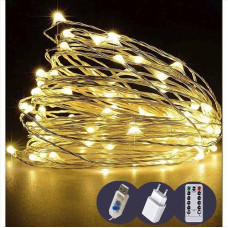 Гірлянда роса 300LED 30.0м. зелений дріт. пульт д/к. 8 режим. теплий білий колір USB 1903-07 (50)
