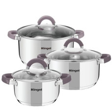Набір каструль нерж. 3шт. "Ringel Meyer" 1.6/2.3/3.2л. скляна кришка RG-6000 ЮГ-К (4)