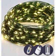 Гірлянда роса 100LED USB. 10.0м. зелений дріт. пульт д/к. 8 режим. теплий білий колір 19011-07 (50)