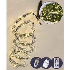 Гірлянда роса-пучок 480LED USB. 20лін*2,4м. зелений дріт. 8реж. пульт. теплий білий колір 19241-07