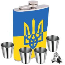 Набір з флягою 7 oz або 200мл + 4 стопки і лійка Прапор України A61015U8