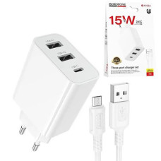 Зарядне Borofone USB 2шт. MicroUSB 1шт. кабель (USB-Micro) BA105 (1)
