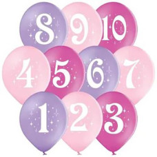 Кульки латексні з малюнком "Цифри дівчинка" асорті 30см. 12" (50) 3103-1269 &&