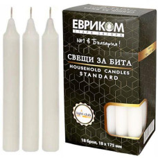 Свічка столова "Евриком" біла, ціна за 1шт. 18шт в упак 18см (18/288)