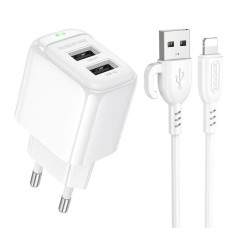 Зарядне Borofone USB 2шт. кабель (USB- iP) BAS41A 12W (1)