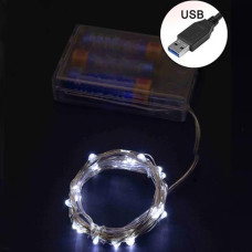 Гірлянда роса 30LED на бат./USB. 3.0м. прозорий дріт. білий колір 1976-03u (250)