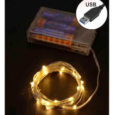 Гірлянда роса 200LED на бат./USB. 20,0м, прозорий дріт. теплий білий колір 1979-07u (250)
