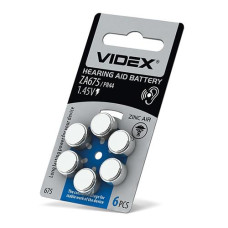 Бат. таб. Videx для слухов апаратів ZA675 (PR44) 1.45V повітряно цинкова 1х6 на бліст. (1/6/60)