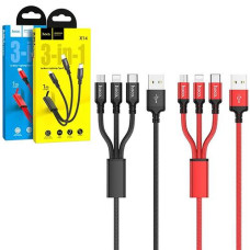 Кабель зарядний Hoco 3в1 (USB-Type-C-Micro-IP) 2.0A. 1.0м. TPE. мікс. кол. X14 (1)