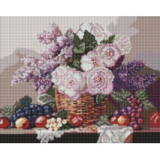 Алмазна мозаїка 40*50см. "Кошик із квітами та фруктами" AMO20069 Ideyka (1)