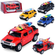 Машинка в кор. метал. "KINSMART Hummer H2 Surfboard" інерц. гум. колеса. 16*8*8см. KT5097 WS (24)