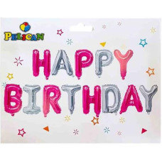 Набір кульок фольгованих "Happy Birthday срібно-рожеві" 13шт. 40см. Pelican 837112 (10)