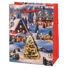 Пакет подарунковий паперовий новорічний "Winter evening 3D" S 18*23*10см. R96607-S (720)