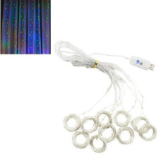 Гірлянда штора-роса 100LED 3,0*0,6м. 20лін, 8реж. прозорий дріт. мульти колір 1935-01 (50)