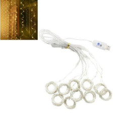 Гірлянда штора-роса 100LED 3*0,6м. 20лін. 8реж. прозорий дріт. теплий білий колір 1935-07 (50)