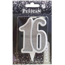Свічка для торта "Ювілейна 16" Срібло 7см. Pelican 867216 (1/32)