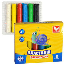 Пластилін Школярик 6 кол круглий восковий з блискітками ( ASTRA Польша ) 303109001 (1/26)
